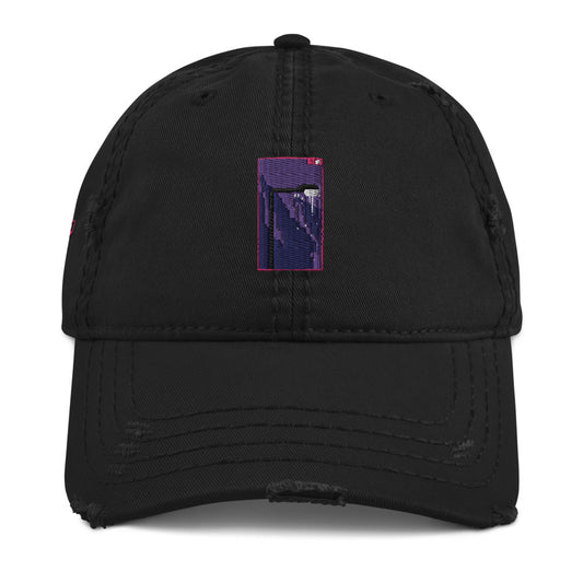 "SOMEONE TURNED THE SUN OFF" Pixel Logo Embroidered Distressed Curved Cap (Black)