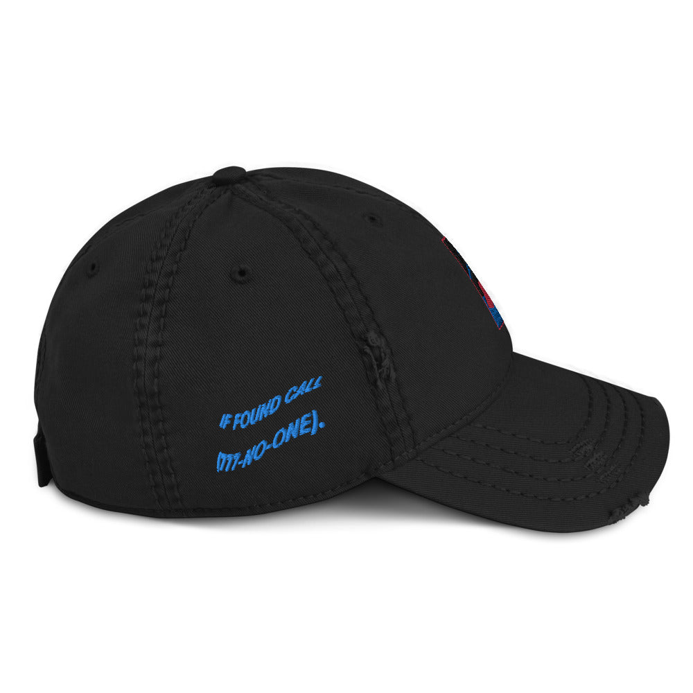 "IF FOUND CALL NO ONE" Pixel Logo Embroidered Distressed Curved Cap (Black)